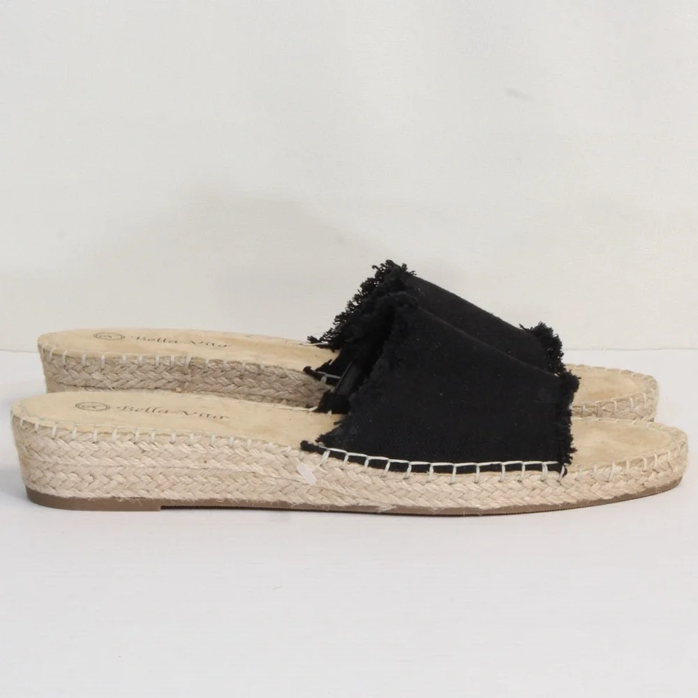 Bella Vita Women's Black Cher II Espadrille Slide NWOT